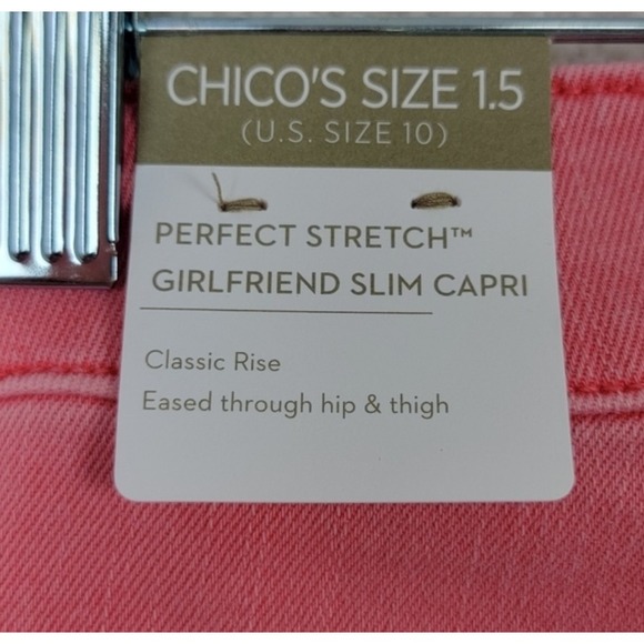 Chico's NEW Women's Size 10 Coral Perfect Girlfriend Slim Capri Fray Hem Jeans - Picture 10 of 15